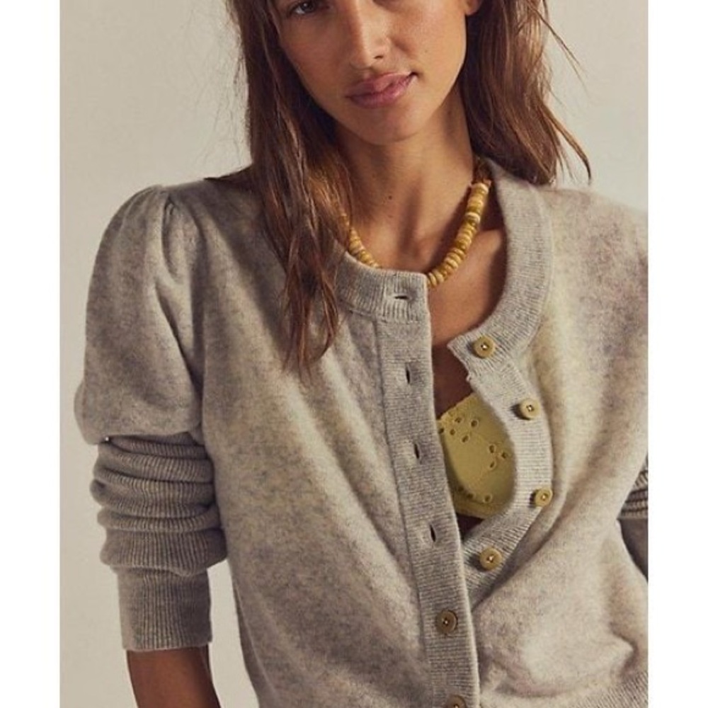 Free People Cream Button-Up Cardigan